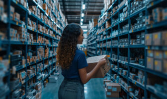 Parts Manager picking auto parts in a warehouse