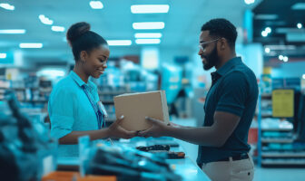 Vehicle owner being served at parts counter