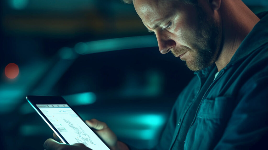 Mechanic holding tablet